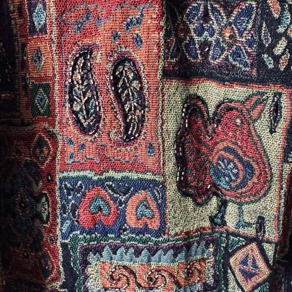 Vtg Chico's Tapestry Jacket Shacket Button Front Boho Beaded Embroidery Artsty - Picture 11 of 16